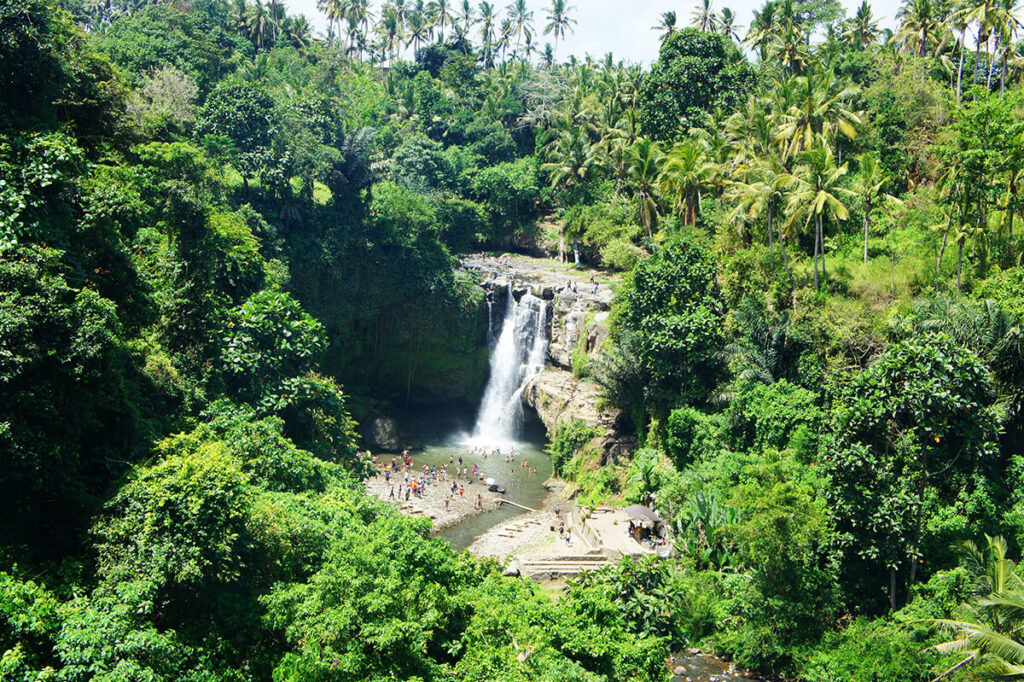 Tegenungan Waterfall from a drone