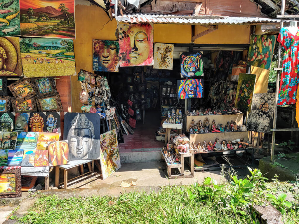 Stall selling Bali art in Goa Gajah market